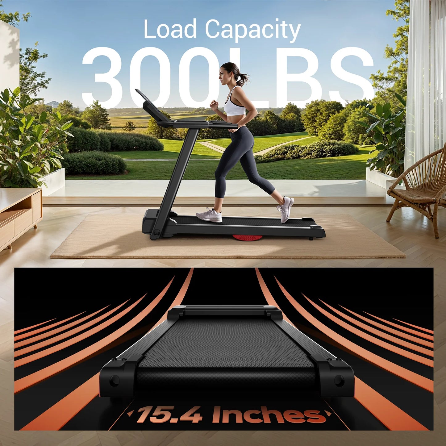 3.0HP Brushless Foldable Home Treadmill | 300LB Capacity