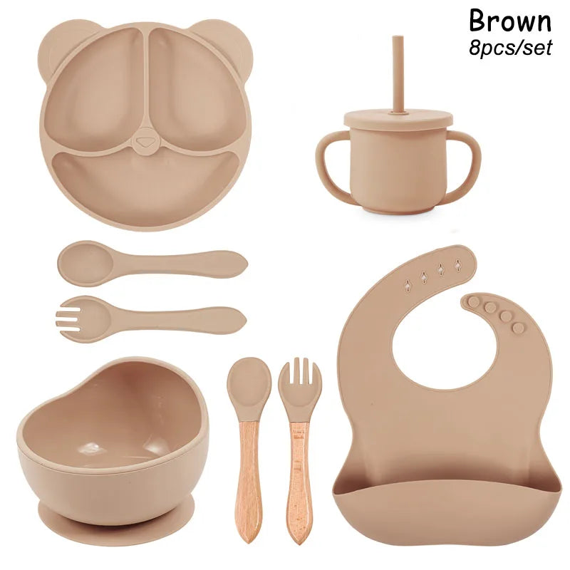 Feeding Set Silicone For Baby Sucker Bowl Dishes Plate For Kids