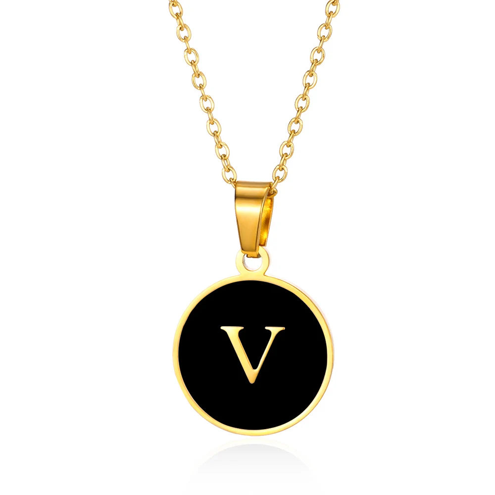 Women Gold Color Stainless Steel Round Couple Alphabet A-Z Pendant