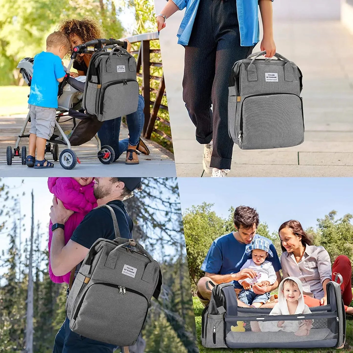 Foldable Diaper Bag Baby Bed Bags Crib Travel Backpack with Changing Station