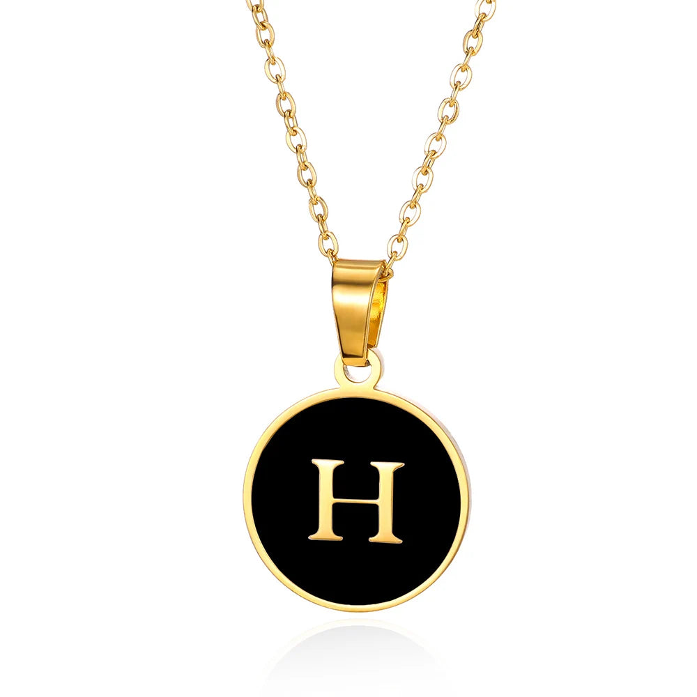 Women Gold Color Stainless Steel Round Couple Alphabet A-Z Pendant