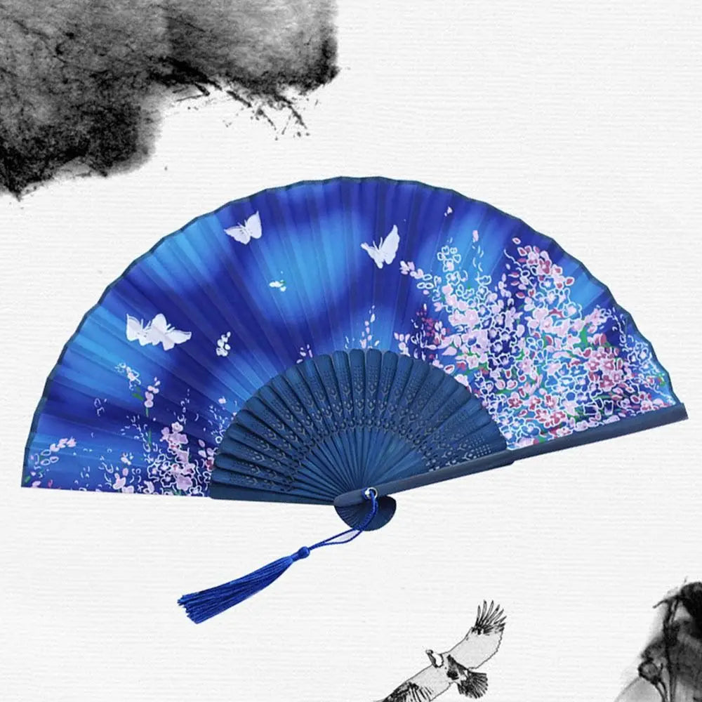 Portable Folding Fan Plain Plastic Cloth Hand Fan