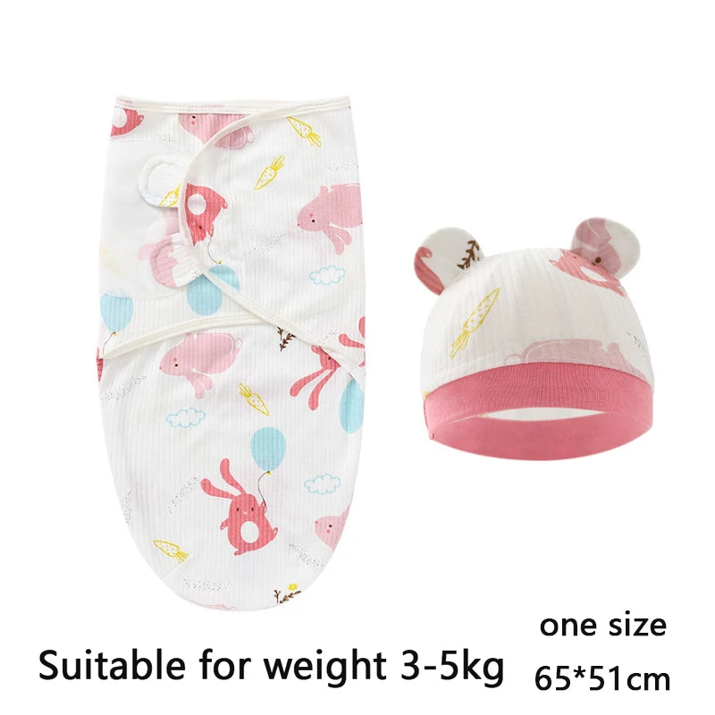 Baby Blanket Hat Set Cartoon Printed Cotton Newborn 0-6 Months