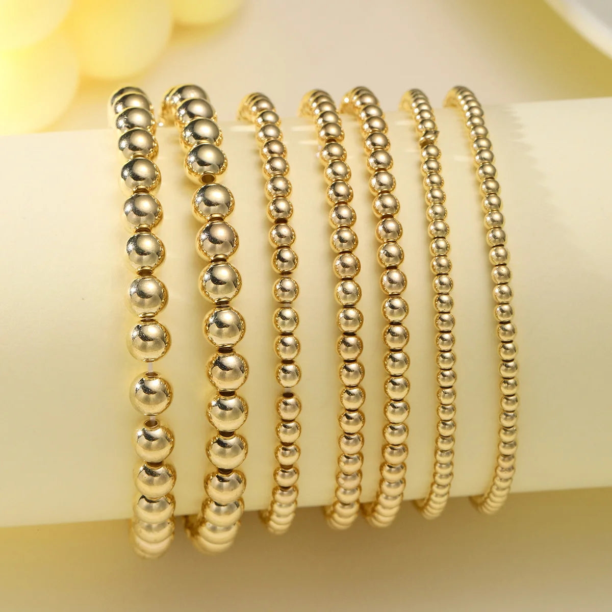 7 Pcs/Set Vintage Handmade Gold Color Beads Bracelets Set -