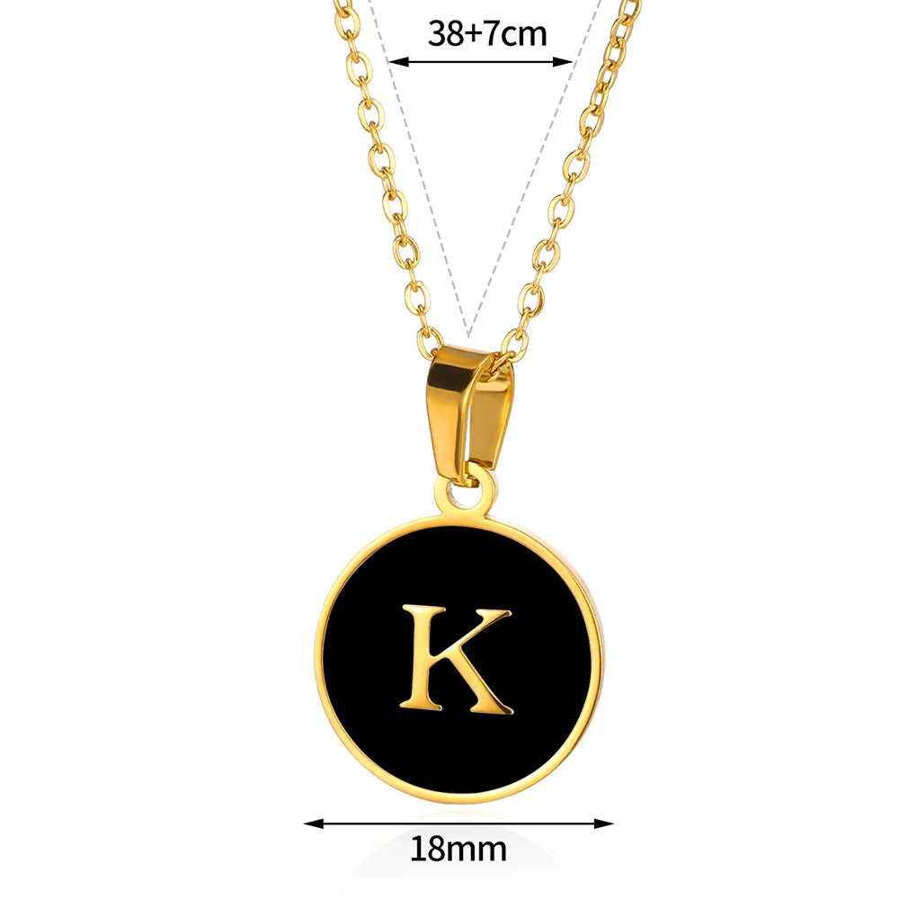 Women Gold Color Stainless Steel Round Couple Alphabet A-Z Pendant