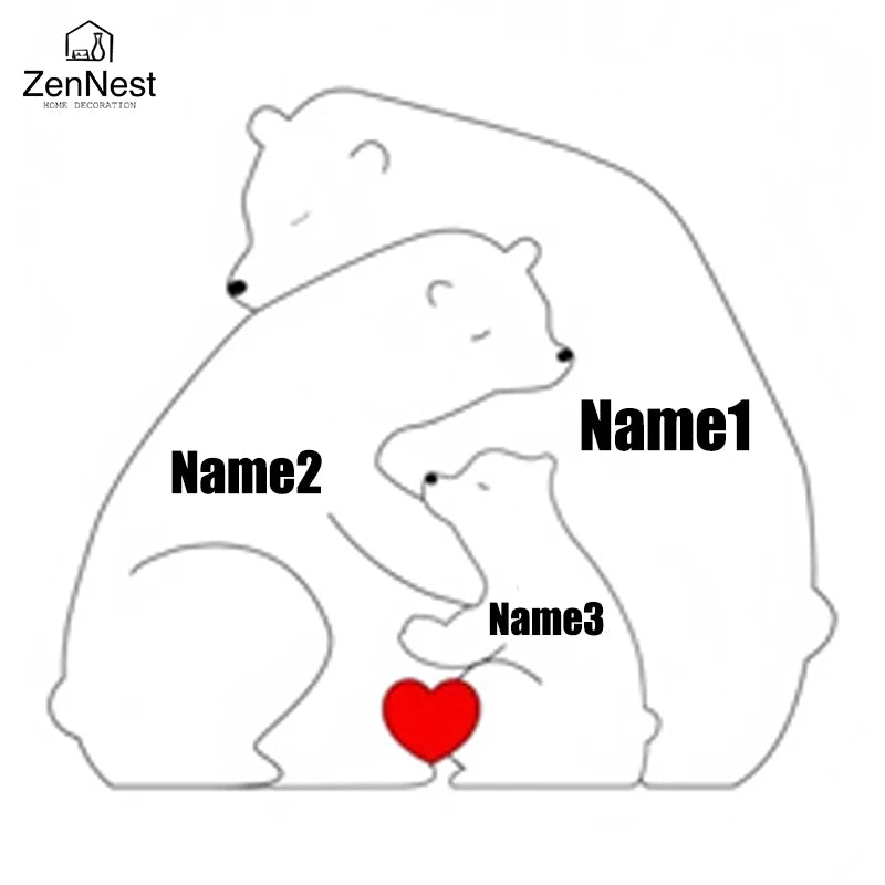 Little Bear Family Personalized Name Puzzles, Thanksgiving Christmas Gifts,