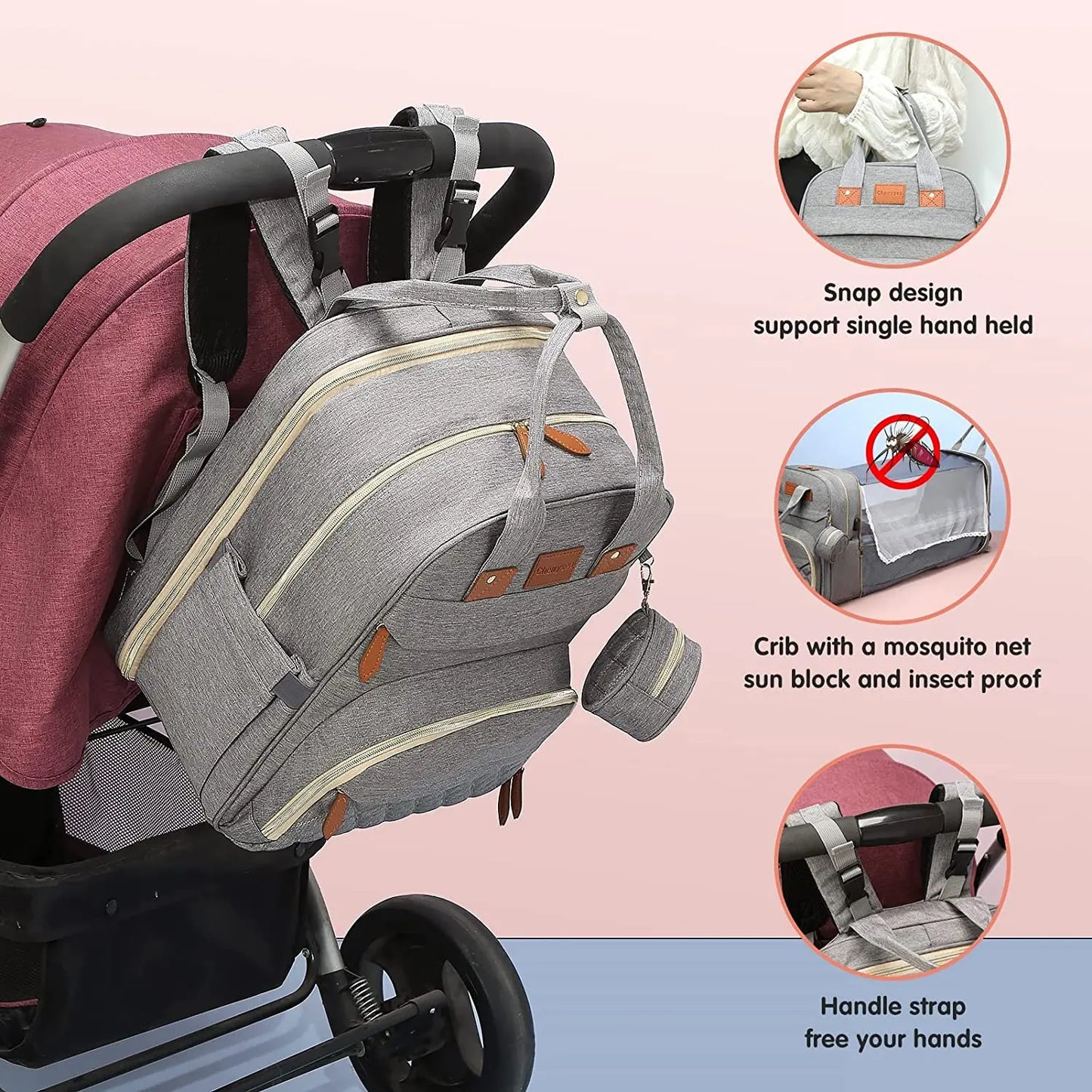 3 In 1 Diaper Bag Backpack Foldable Baby Bed Waterproof Travel Bag with USB Charge