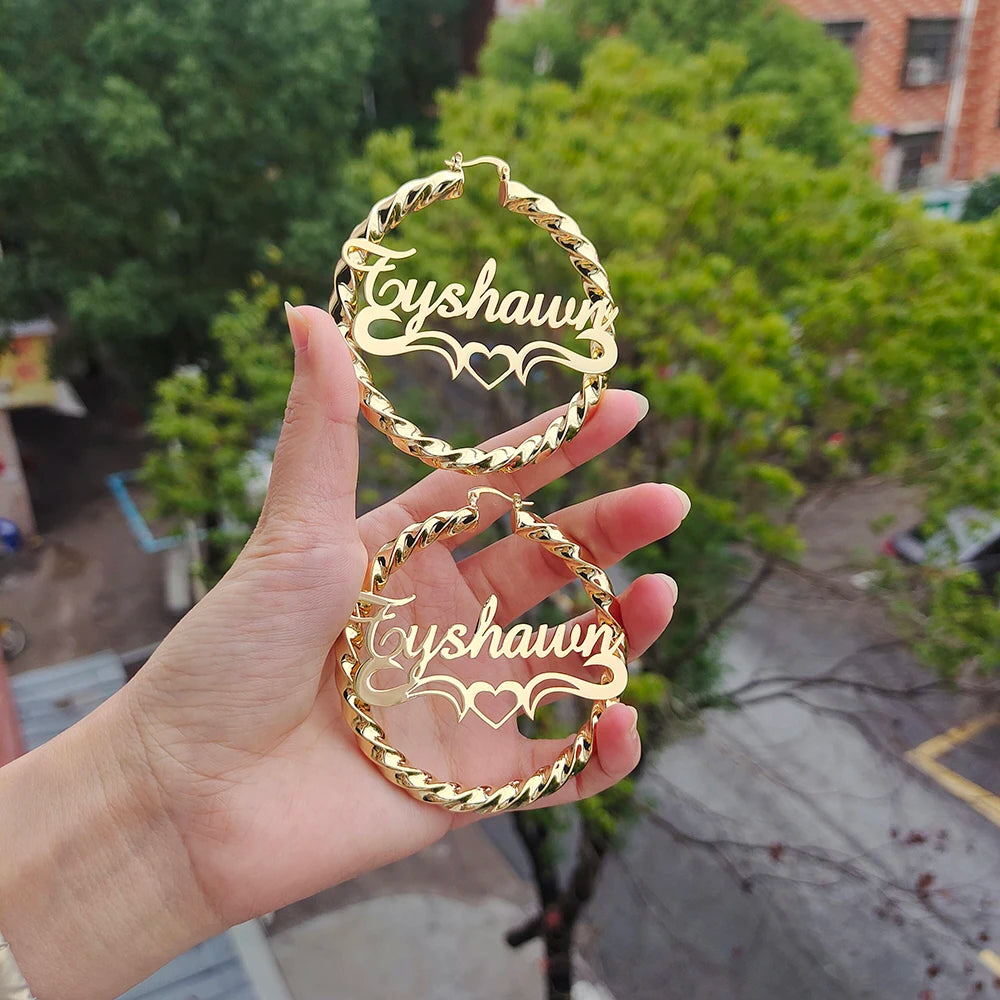 DODOAI New Custom Twist Hoop Earrings For Women, Bold Rope Earrings with Name,Customize Name Round Earring Personality Jewelry