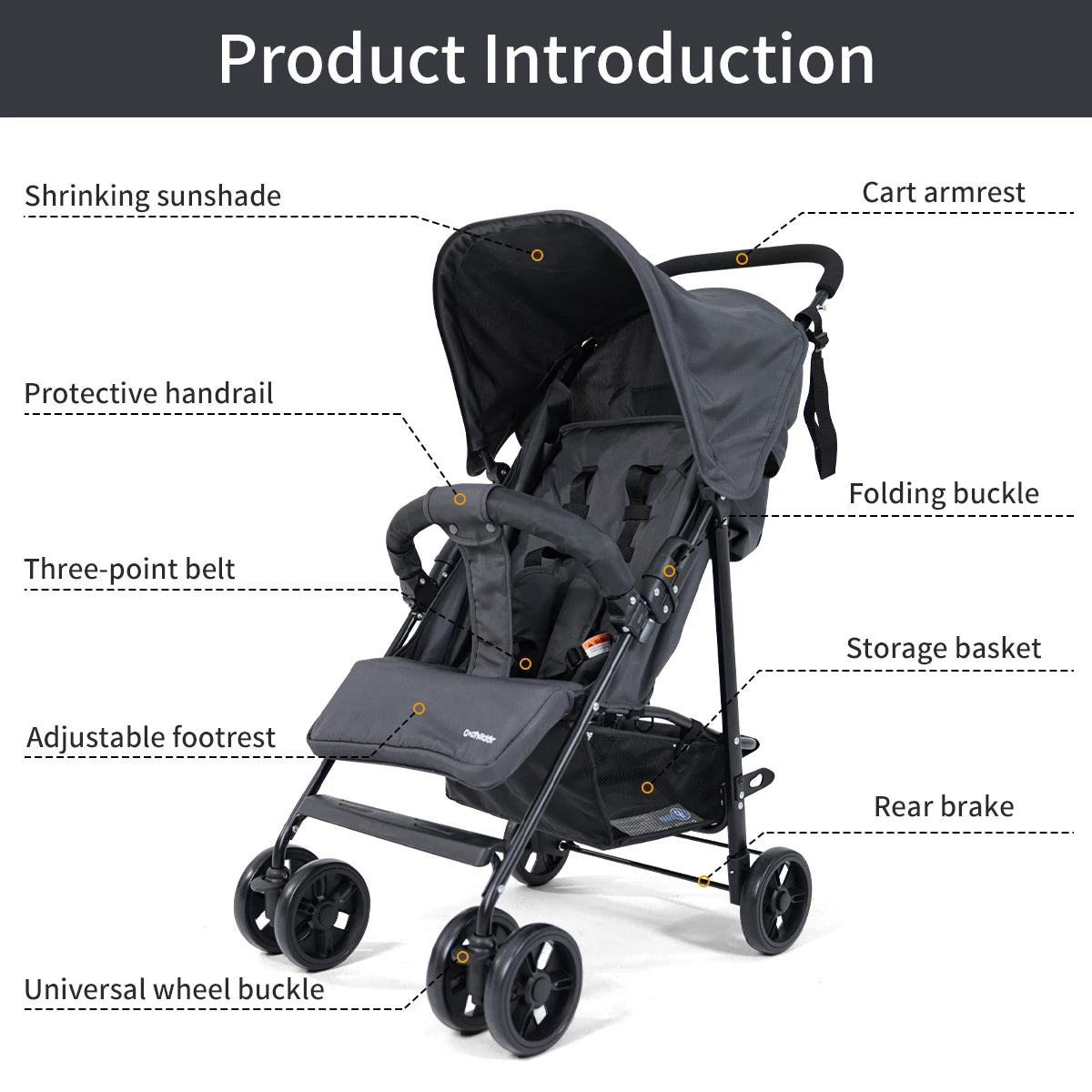 2-in-1 baby stroller, foldable, with sunshade included |
