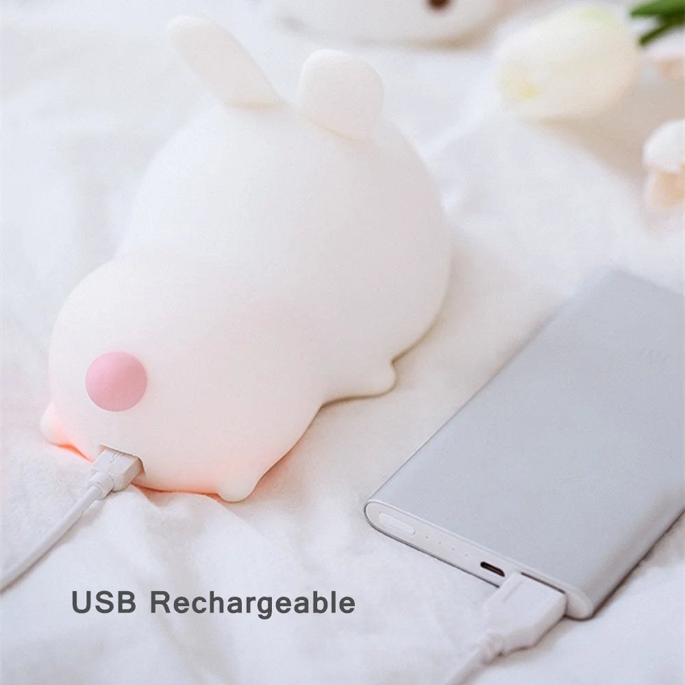 LED Rabbit Night Light 16 Colors USB Rechargeable Silicone Bunny