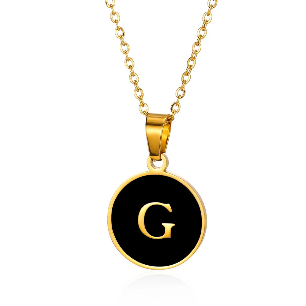 Women Gold Color Stainless Steel Round Couple Alphabet A-Z Pendant