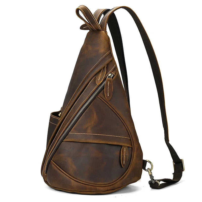 New Fashion Men's Leather Single Shoulder Backpack Real Cowskin Chest Bag Crossbody Bag Backpacks For Man Male Anti Theft Men