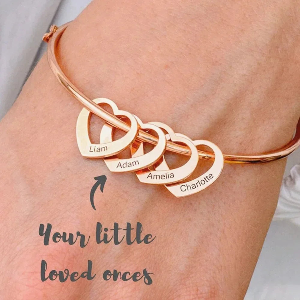 Stainless Steel Love Charms with Carving Name Adjustable Bangle - Buy one get one free