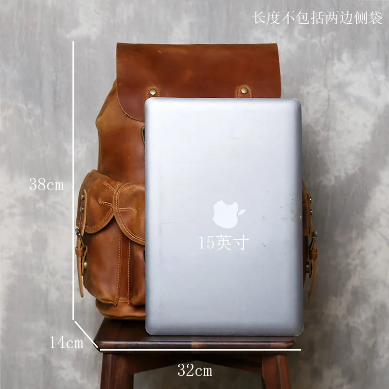 Retro Crazy Horse Leather Backpack for Mens