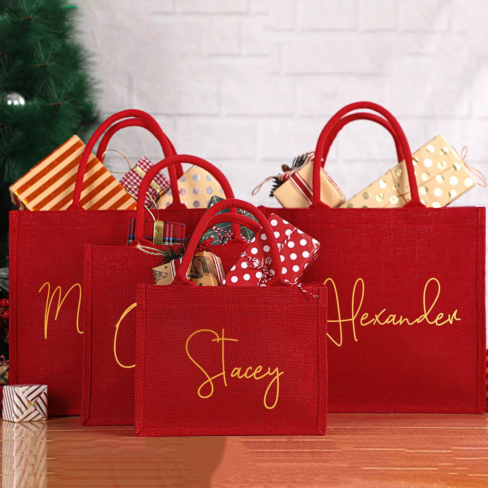Christmas Gift Bags, Personalized Name Tote Bags