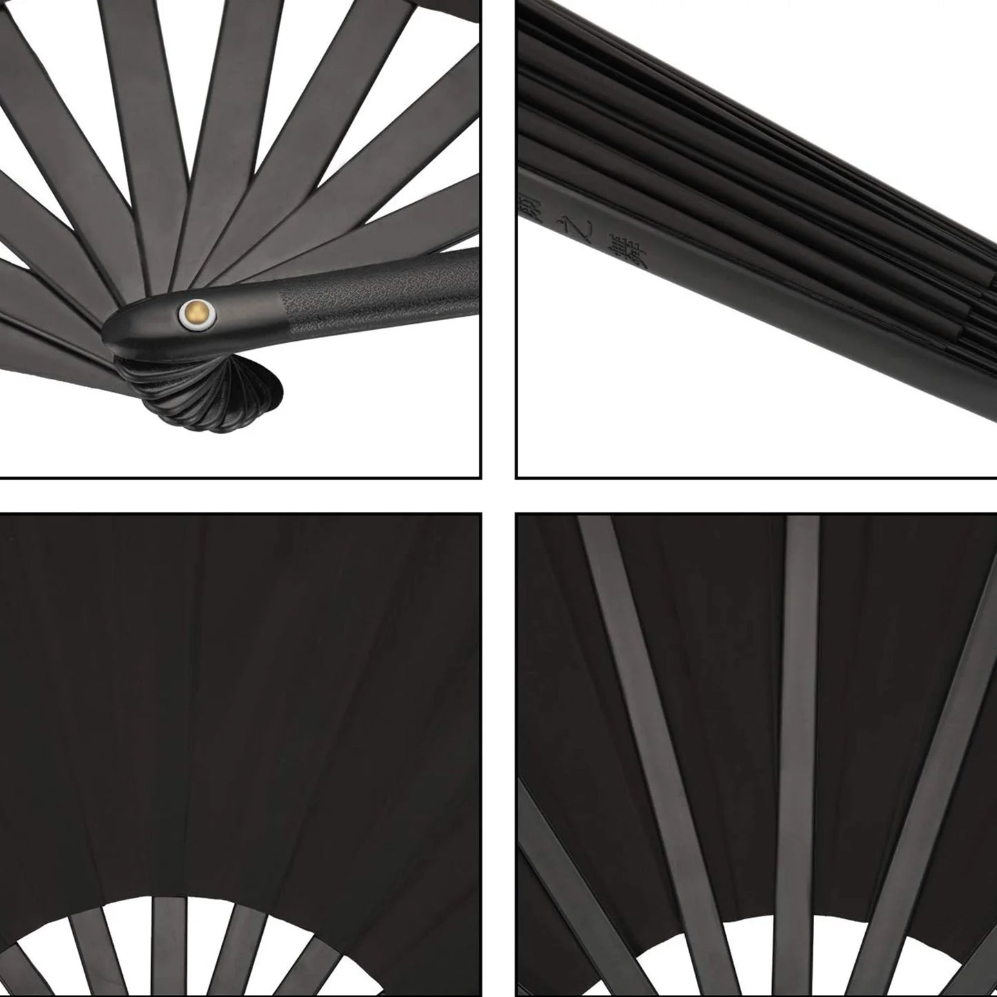 2 Large Folding Fan Nylon Cloth Handheld Folding Fan Chinese Kung Fu Tai Chi Fan Black Decoration Fold Hand Fan For Pa