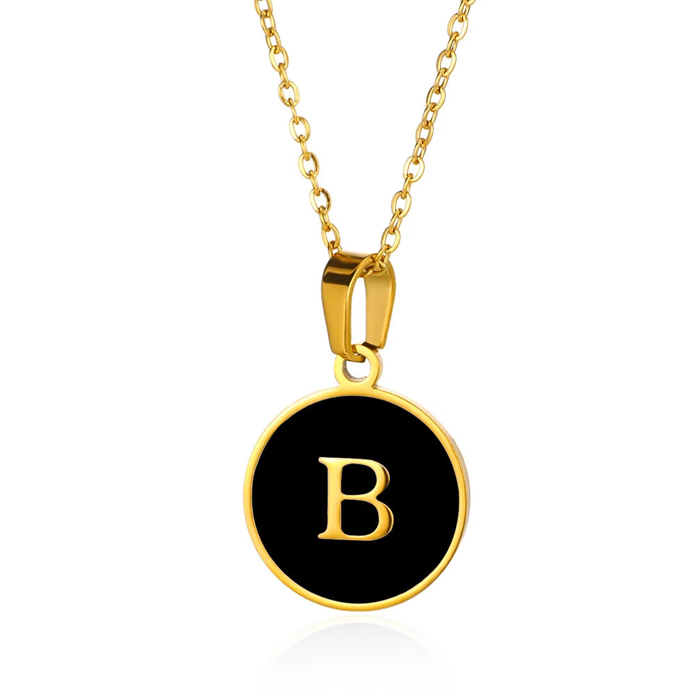 Women Gold Color Stainless Steel Round Couple Alphabet A-Z Pendant