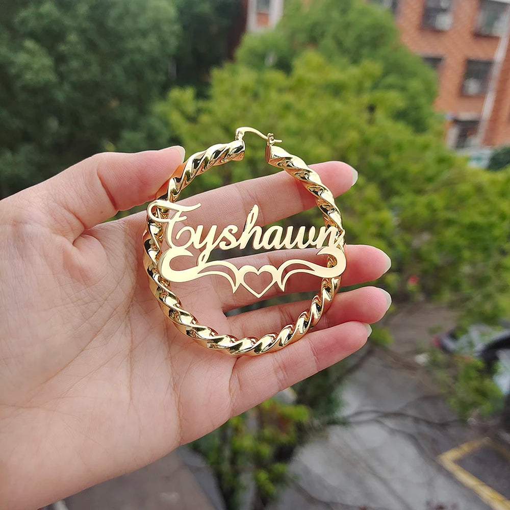 DODOAI New Custom Twist Hoop Earrings For Women, Bold Rope Earrings with Name,Customize Name Round Earring Personality Jewelry