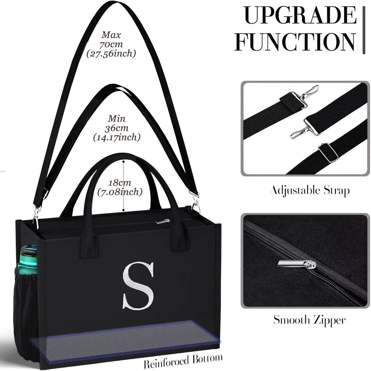 Canvas Tote Bag Set With Letter Embroidery Large Waterproof - Free Shipping