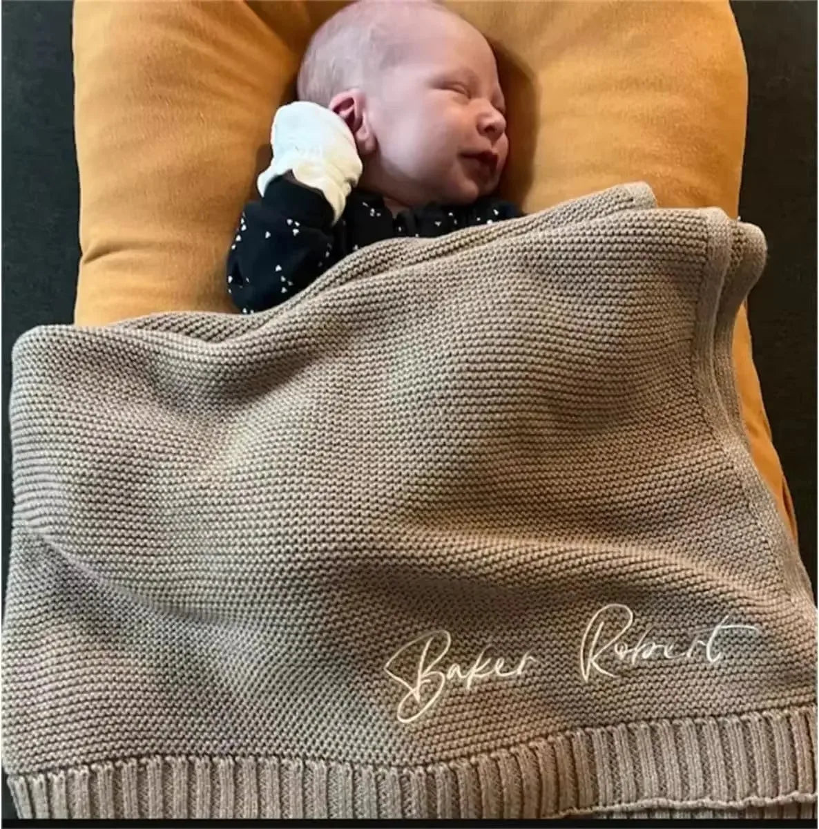 Personalized Name Baby Knitted Blanket Cotton 100x80cm