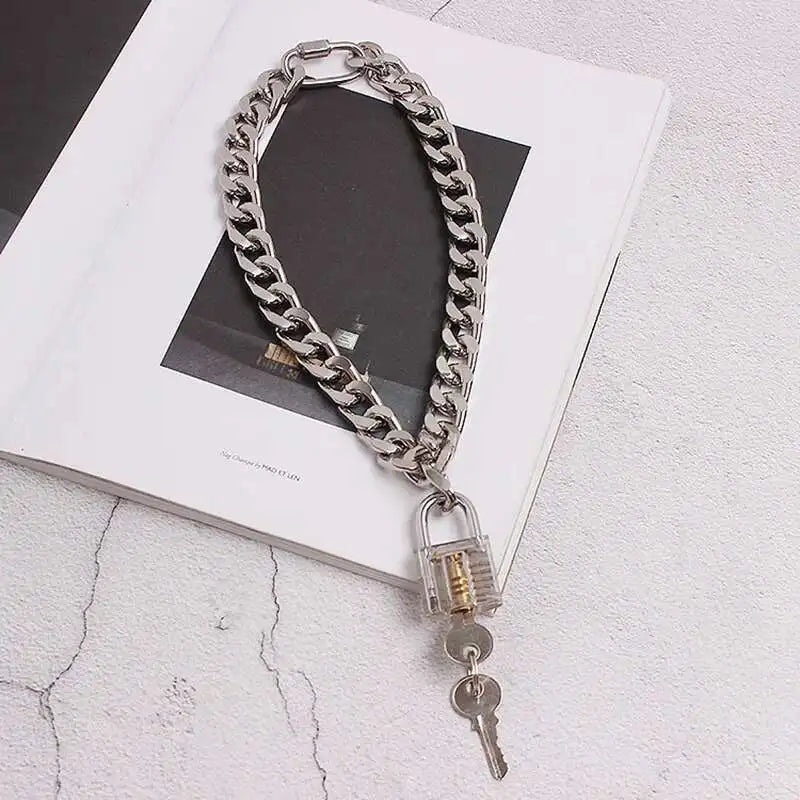 Big Chain Key Decoration Cool Buckle Metal Necklace New