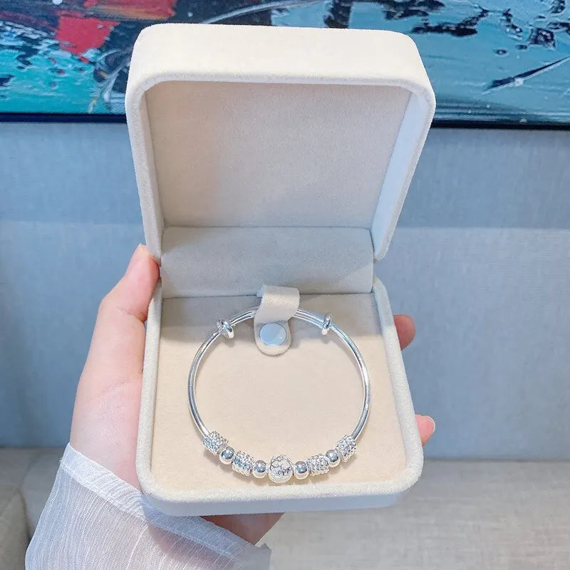 Silver Color Charm Lucky Beads Bangles - Free Shipping
