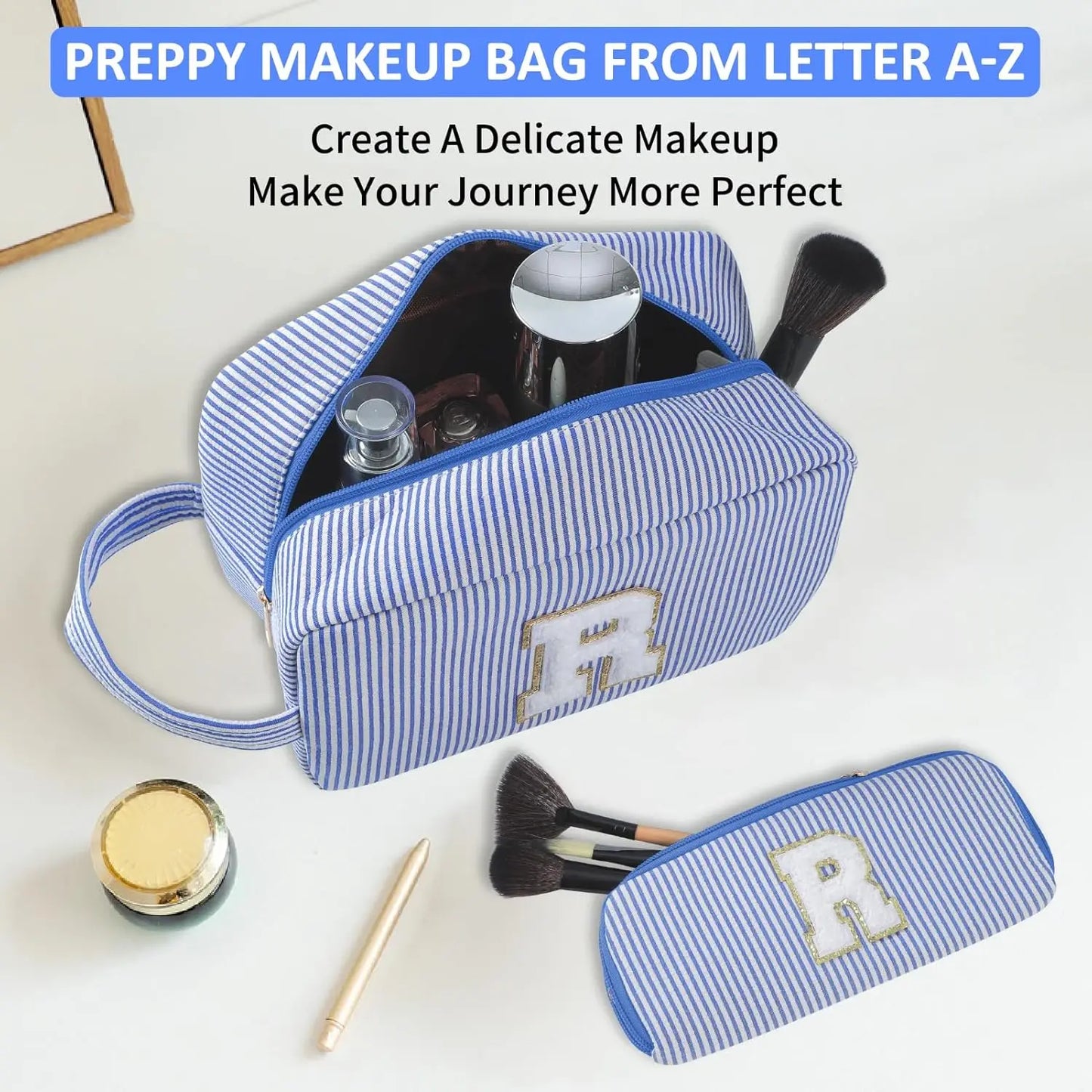 2PCS Cute Multi-color Cosmetic Bag With Initials Black and Blue - Free Shipping