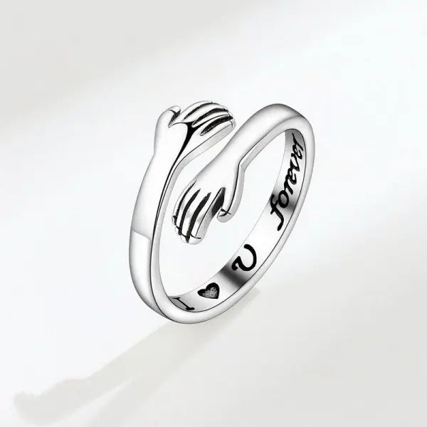 Romantic Heart Hand Hug Ring for Women Men I Love You Forever Couple Adjustable