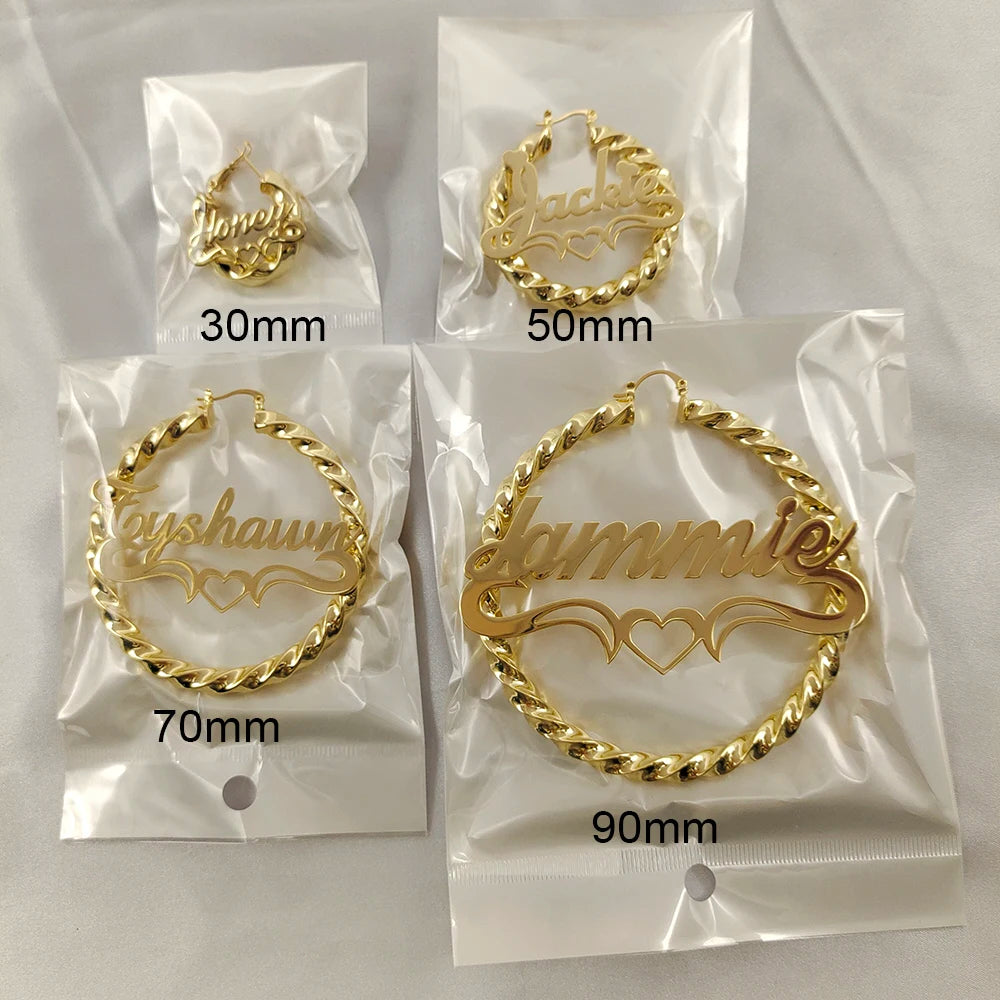 DODOAI New Custom Twist Hoop Earrings For Women, Bold Rope Earrings with Name,Customize Name Round Earring Personality Jewelry