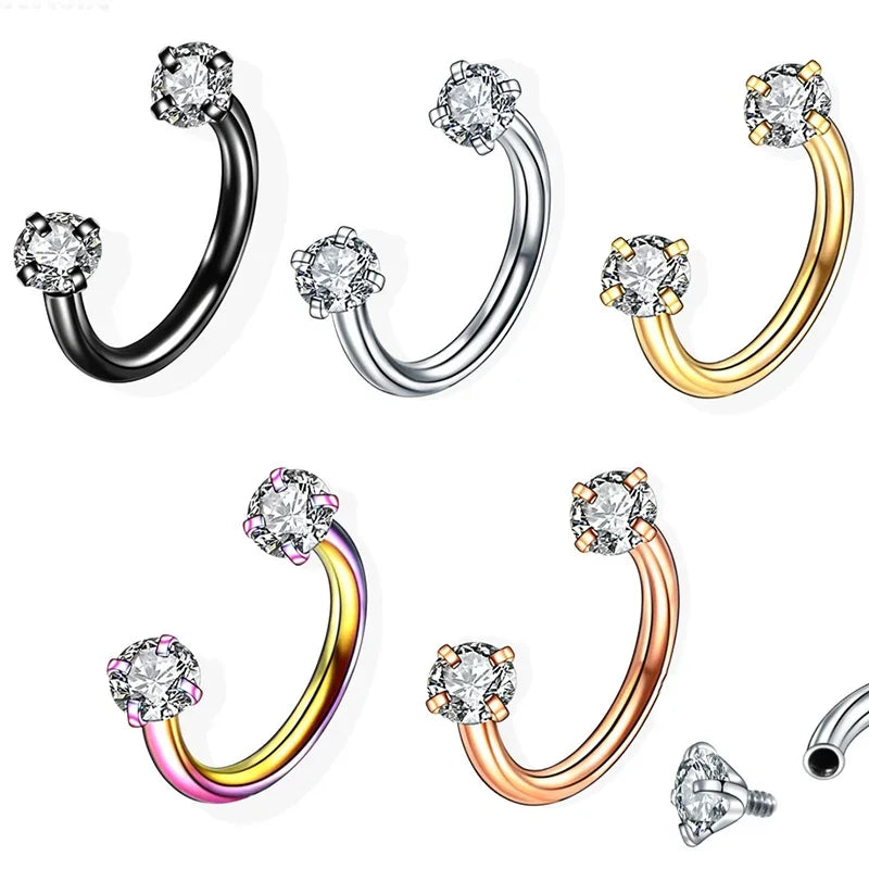 1PC Stainless Steel Crystal Hoop Ring Piercing Nose Ear belly Rings - buy one get one free