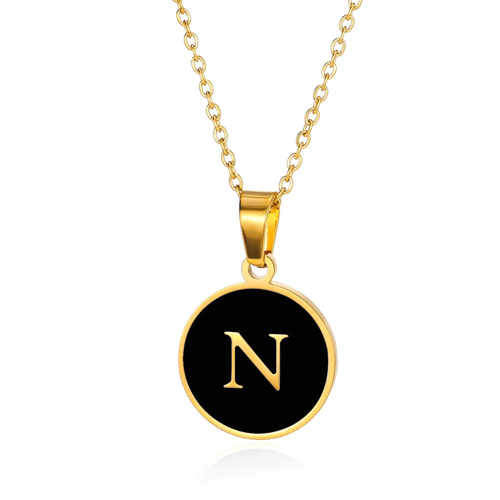 Women Gold Color Stainless Steel Round Couple Alphabet A-Z Pendant