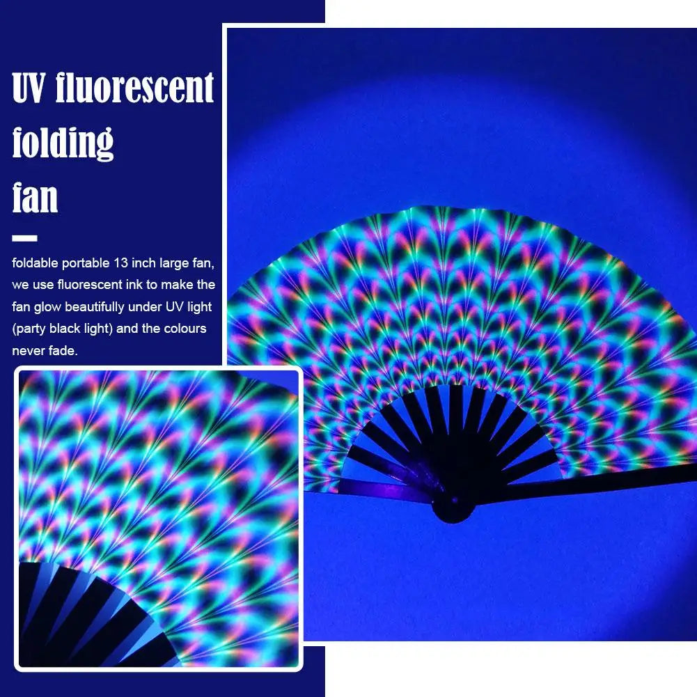 Large Folding Hand Rave Fan Colorful Reflective Foldable Fan