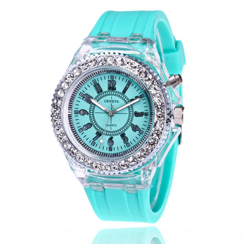 LED Light Watch Unisex Silicone Wrist Watch Rhinestone - Buy One Get Free π₯