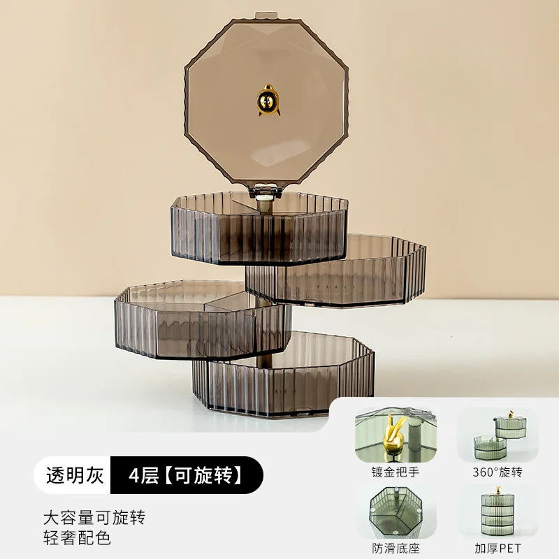 Rotating Jewelry Storage Box Makeup Storage Rack Bracelet Earring with Cover