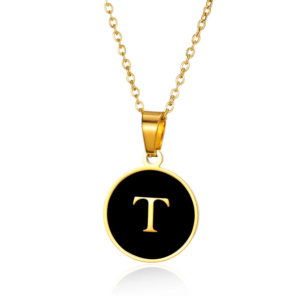 Women Gold Color Stainless Steel Round Couple Alphabet A-Z Pendant