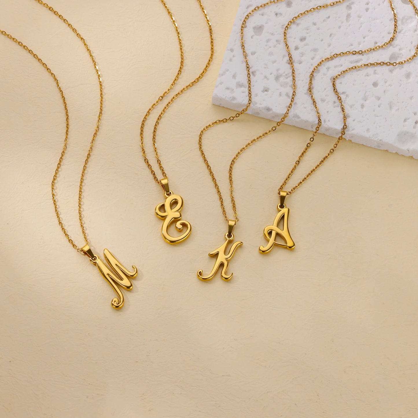 Women Stainless Steel Gold Color Initials Necklaces