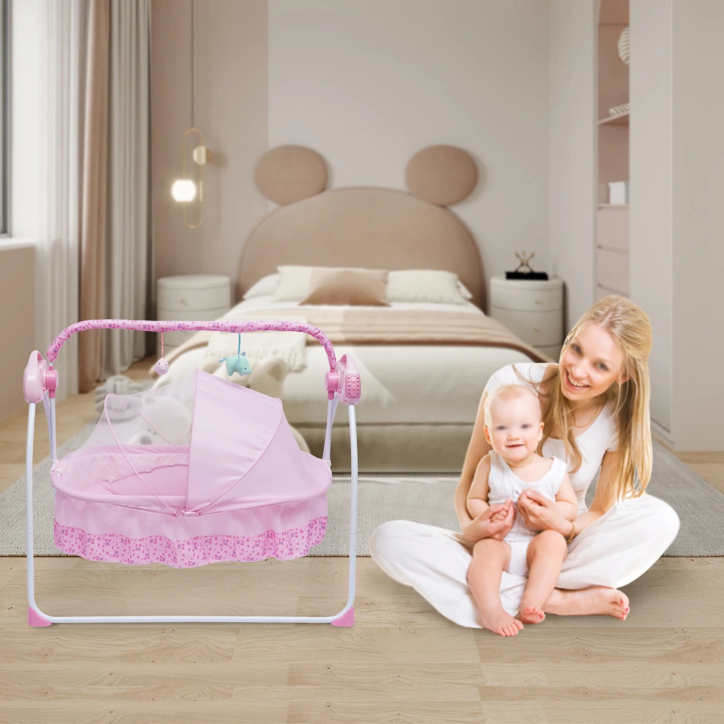 5 Gears Electric Baby Crib Cradle Bluetooth Auto-Swing Rocking Bassinet