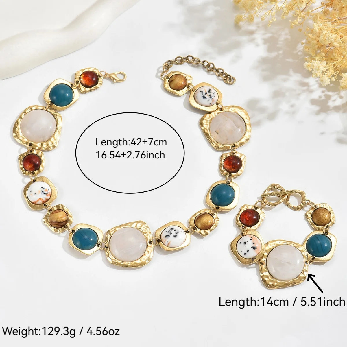 Vintage Bracelets Necklace Chunky Exaggerated Metal Jewelry Sets