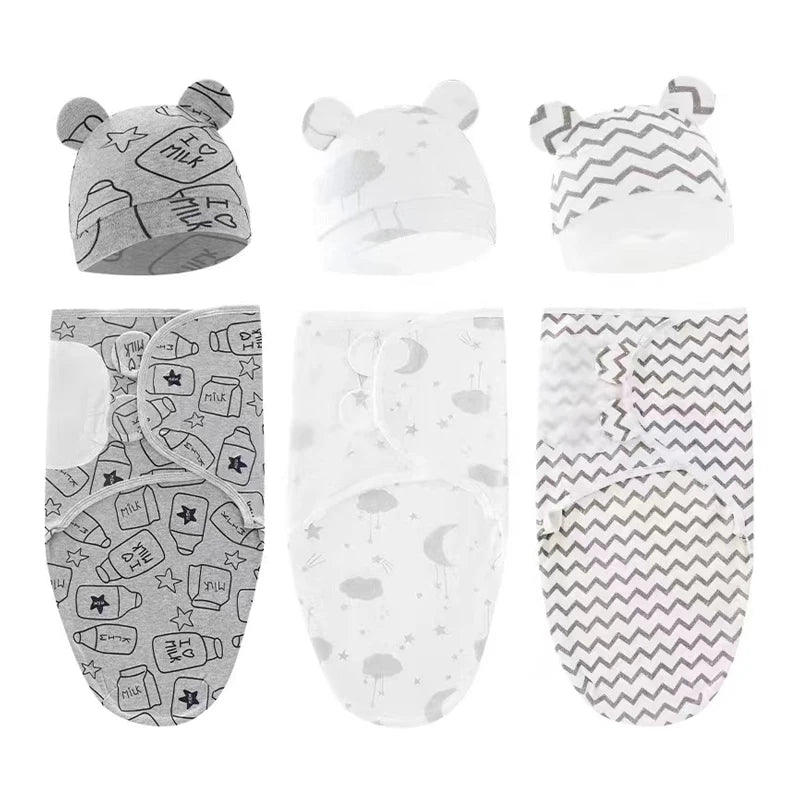 Baby Blanket Hat Set Cartoon Printed Cotton Newborn 0-6 Months