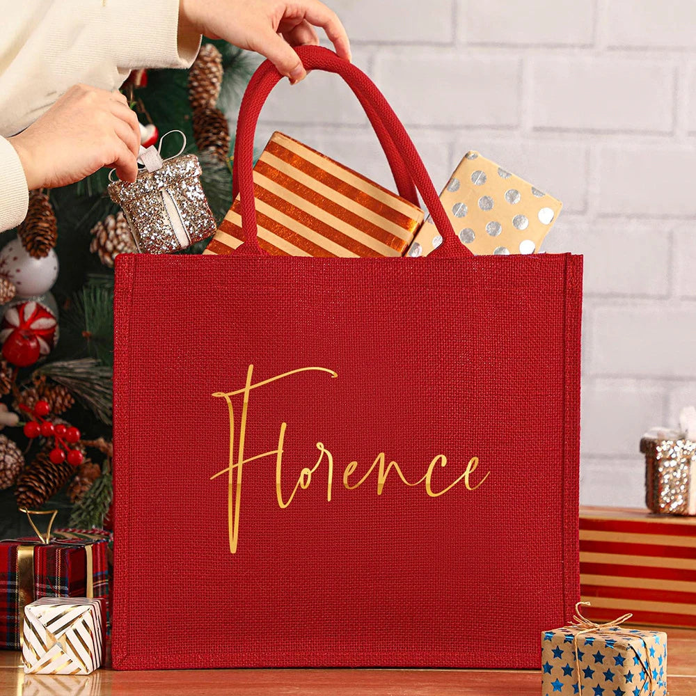 Christmas Gift Bags, Personalized Name Tote Bags