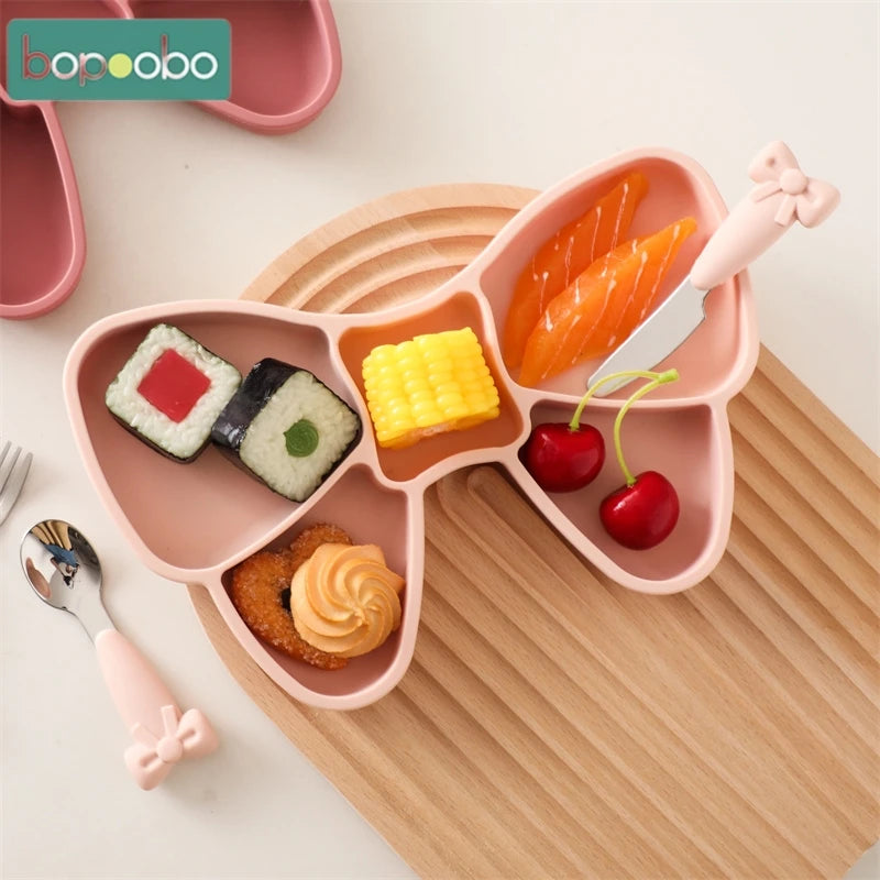 Baby Tableware Set BPA Free Silicone Food Plate Stainless