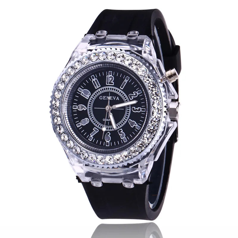 LED Light Watch Unisex Silicone Wrist Watch Rhinestone - Buy One Get Free π₯