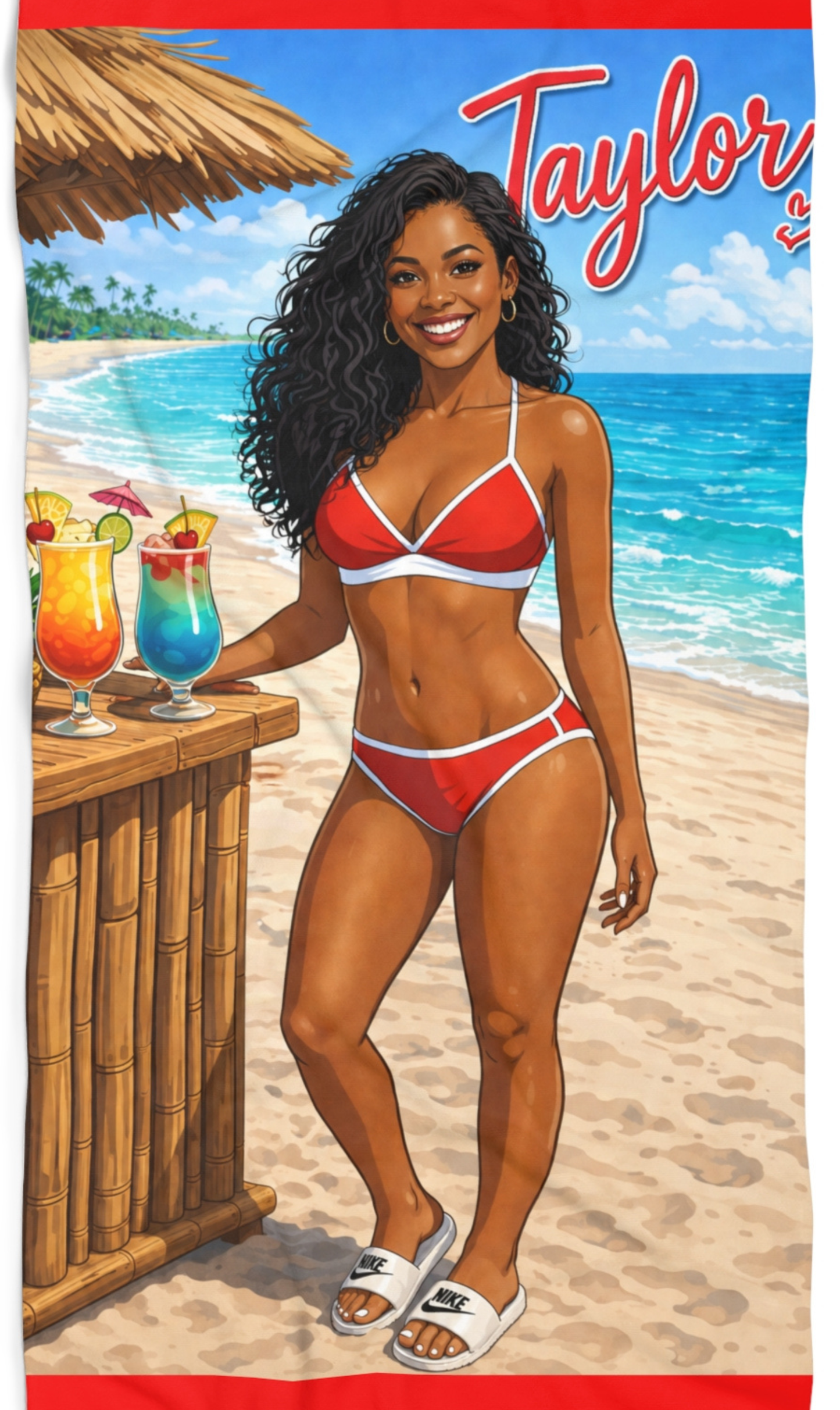 Personalized Beach Towel "your Likeness and Name" – Tropical Bikini