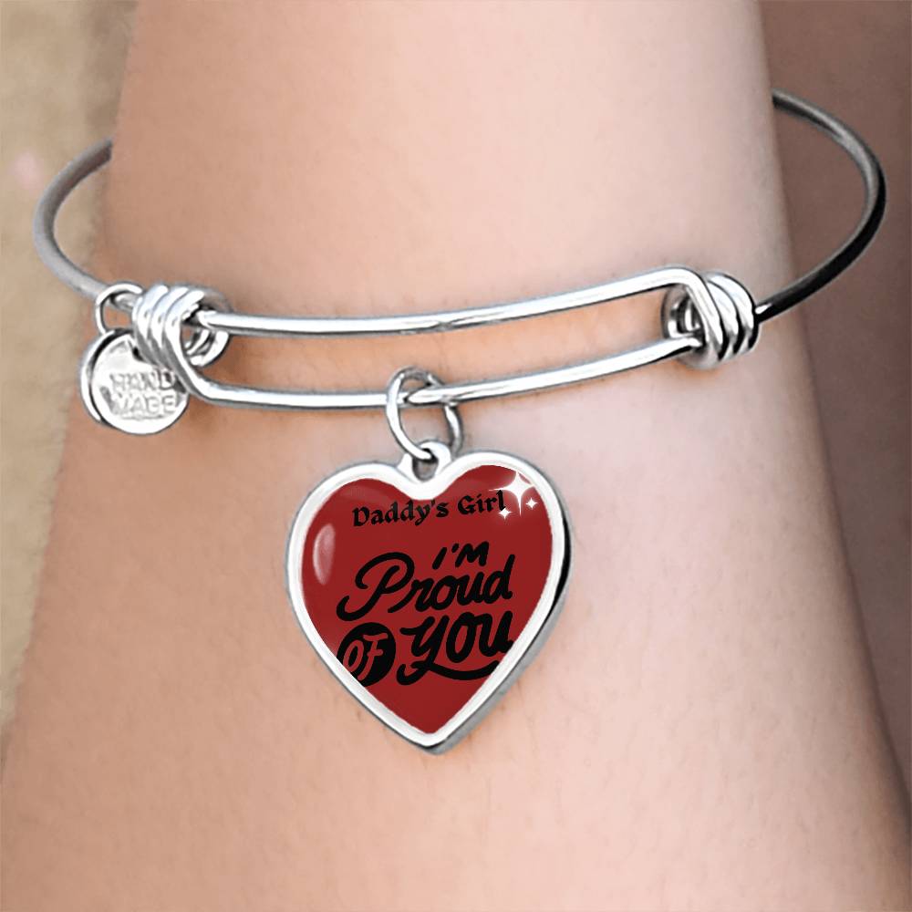 Heart Pendant Bangle Bracelet, 18k Gold & Silver Daddy's Girl Bracelet