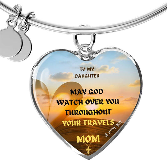Bangle Bracelet, To My Daughter Bracelet With Pendant Heart Charm