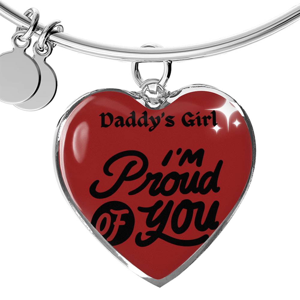 Heart Pendant Bangle Bracelet, 18k Gold & Silver Daddy's Girl Bracelet