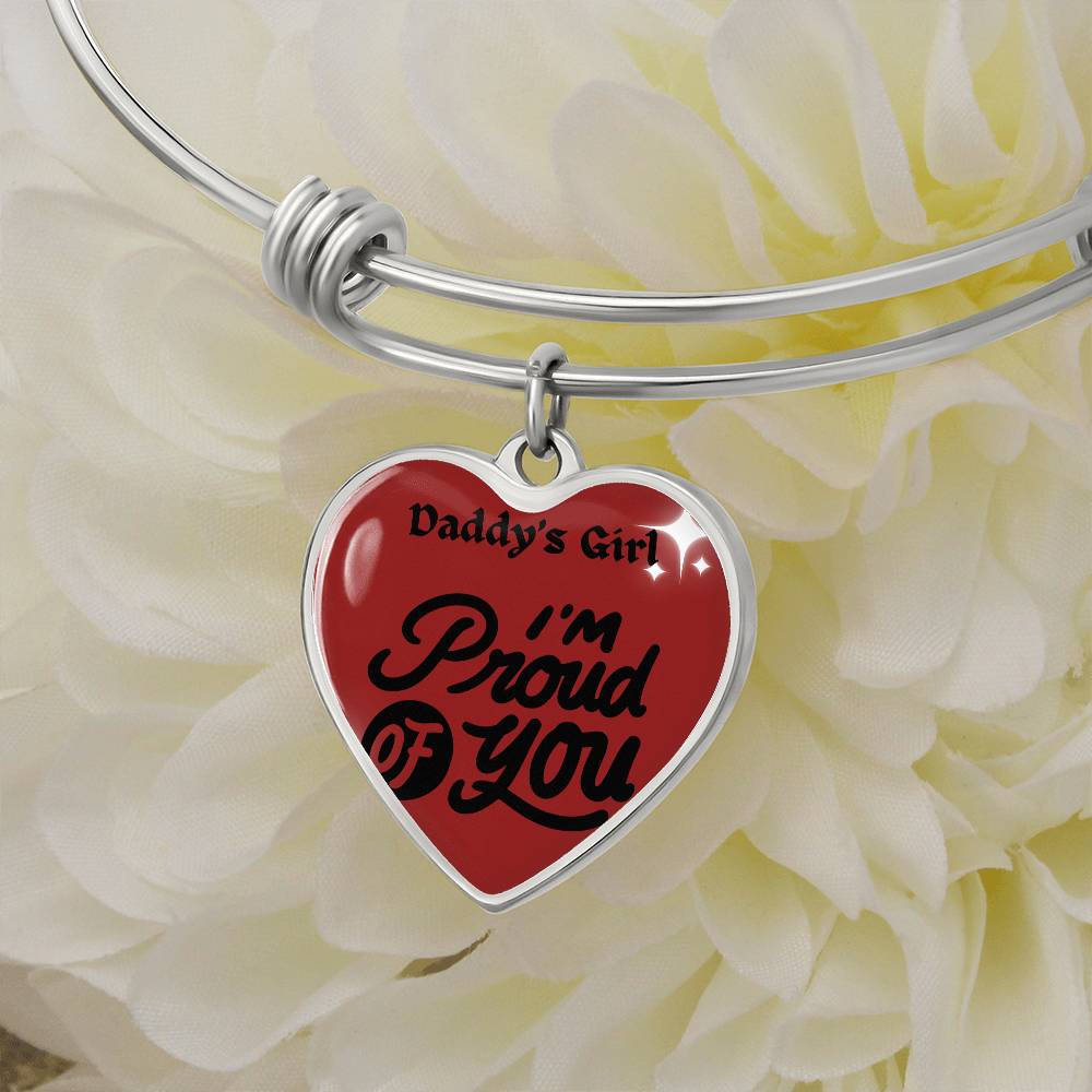 Heart Pendant Bangle Bracelet, 18k Gold & Silver Daddy's Girl Bracelet