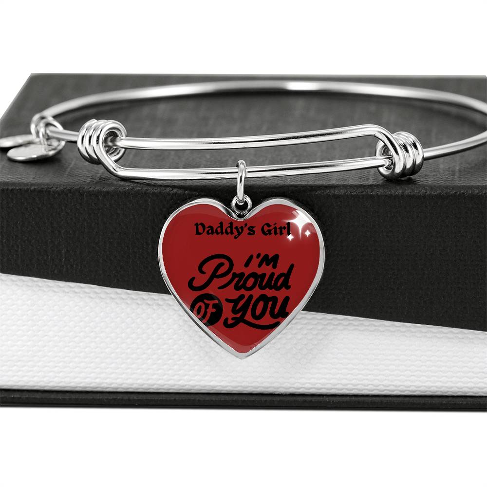 Heart Pendant Bangle Bracelet, 18k Gold & Silver Daddy's Girl Bracelet
