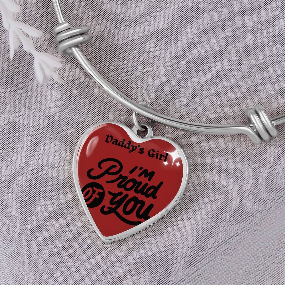Heart Pendant Bangle Bracelet, 18k Gold & Silver Daddy's Girl Bracelet