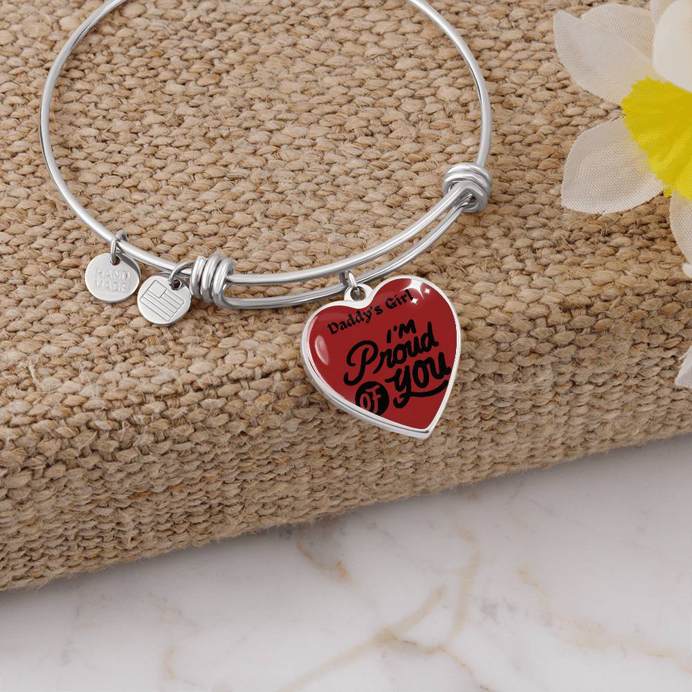 Heart Pendant Bangle Bracelet, 18k Gold & Silver Daddy's Girl Bracelet